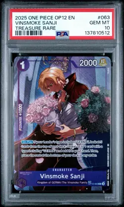 2025 ONE PIECE OP12 SANJI TREASURE RARE # 063 PSA 10 - Image 1