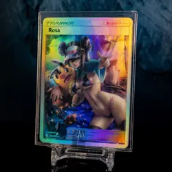 Rosa Waifu Card ACG Pokemon Trainer Holo Flash Gold Foil Signature Stamp - Image 1