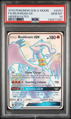 2019 POKEMON SUN & MOON HIDDEN FATES #SV51 FULL ART/RESHIRAM GX PSA 10 - Image 1