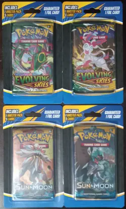 4x Pokemon 2 Evolving Skies, 2 Sun & Moon Base Sealed Blister Pack Lot - TCG - Image 1