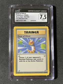 Pokemon Gust Of Wind Base Set Error CGC 7.5 Insufficient Ink Splotch 93/102 WOTC - Image 1