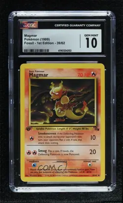Magmar 1st Ed. Pokemon Fossil CGC 10 Gem Mint 1999 - Image 1