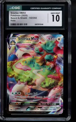 CGC 10 - Snorlax VMAX 142/202 Swsh01: Sword & Shield Holo Pokemon - Image 1