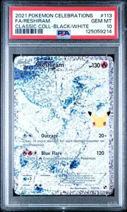PSA 10 Reshiram Celebrations 113/114 Classic Collection Holo Pokemon Card TCG - Image 1