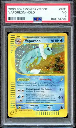 PSA 3 Vaporeon H31/H32 Skyridge E Series 2003 Pokemon Card Holo VG - Image 1