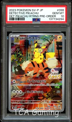 PSA 10 GEM MINT Detective Pikachu 098/SV-P HOLO Promo Japanese Pokemon Card 294 - Image 1