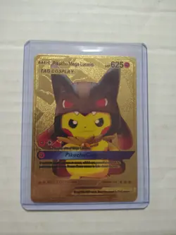 Pikachu Mega Lucario Gold Foil Pokemon Card Gift Fan Art Collectible - Image 1