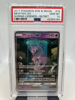 2017 POKEMON SUN & MOON SHINING LEGENDS SECRET #78 MEWTWO GX PSA 10 - Image 1