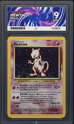 Mewtwo HOLO 10/102 1999 Base Set ACE GRADED 9 MINT Pokemon Card - Image 1
