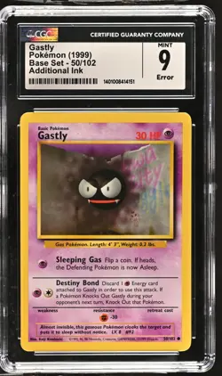 Gastly 1999 Base Set #50/102 (CGC 9) Additional Ink Error - Image 1