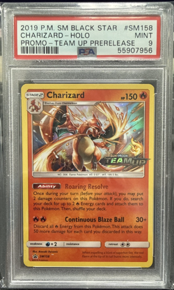2019 POKEMON SM BLACK STAR PROMO TEAM UP PRERELEASE #SM158 CHARIZARD-HOLO PSA 9 - Image 1