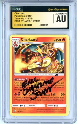 CGC Authentic Signed Eric Stuart Pokemon TCG Charizard 14/181 Sm-Team Up Regular - Image 1