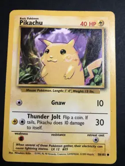POKEMON CARD PIKACHU 40 HP 58/102 EXC CONDITION - Image 1