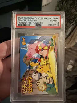 2000 Japanese Pokemon Center Phone Card Pikachu & Pichu PSA 10 - Image 2