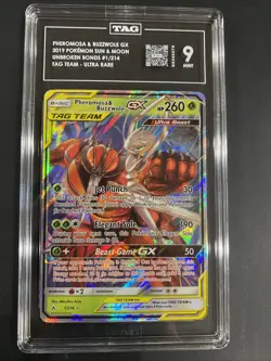 Pokemon Pheromosa Buzzwole GX Ultra Rare Holo Sun & Moon Unbroken Bonds #1 TAG 9 - Image 1