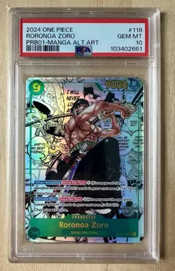 PSA 10 One Piece: Roronoa Zoro PRB01 (OP06-118 SEC) Manga Alt Art - Image 1