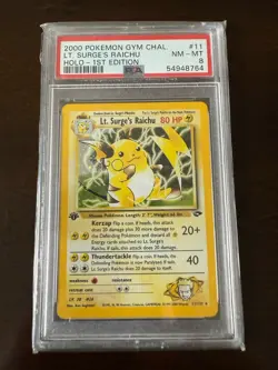 Pokemon TCG Lt. Surge's Raichu 1st Edition Holo Rare Card 11/132 PSA Mint 8 - Image 1