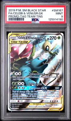 2019 POKEMON SM BLACK STAR PROMO #SM167 FULL ART/CELEBI & VENUSAUR GX PSA 9 - Image 1