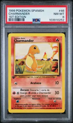 CHARMANDER 1999 Pokemon Base Set SPANISH 1ST EDITION #46 PSA 8 - Image 1