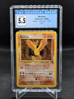 Pokemon Fossil Unlimited Holo Moltres 12/62 CGC Excellent+ 5.5 - Image 1