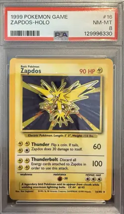 Zapdos Holo #16/102 - 1999 Pokemon Game Base Set - PSA 8 - Image 1