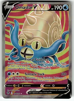 Omastar V (Full Art) 174/195 SWSH12: Silver Tempest NM Pokemon Card TCG - Image 1