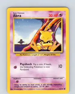 Pokemon TCG Abra Base Set 43/102 Unlimited Common Card WOTC Played MP - Image 1