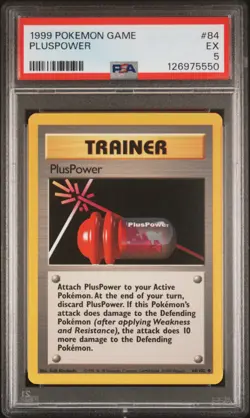 1999 POKEMON BASE SET UNLIMITED #84 PLUSPOWER PSA 5 - Image 1
