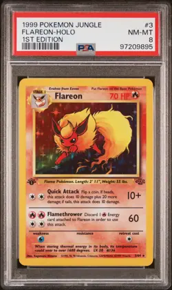 1999 Pokemon Jungle 3/64 Flareon Holo 1st Edition PSA 8 - Image 1