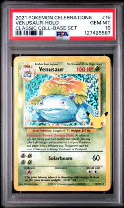 PSA 10 Venusaur 15/102 Celebrations Classic 25th Holo Pokemon Card - Gem Mint - Image 1