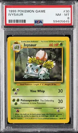 1999 POKEMON BASE SET UNLIMITED #30 IVYSAUR PSA 8 - Image 1
