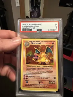 Pokemon TCG Charizard Holo Rare Base Set Shadowless 004/102 PSA 5 English - Image 1