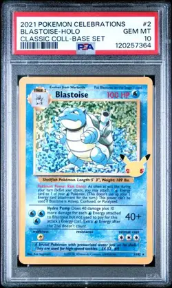 PSA 10 Blastoise 2/102 Pokemon Celebrations Classic Collection Holo Graded Card - Image 1
