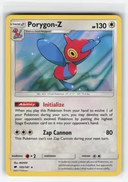 PORYGON-Z 105/147 BURNING SHADOWS HOLO RARE POKEMON TCG NM - Image 1