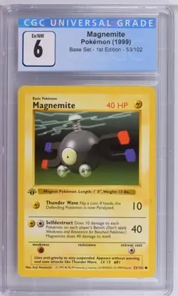 *POP 15* CGC 6 Magnemite 1st Edition Base Set Shadowless 53/102 Pokemon EX-NM - Image 1