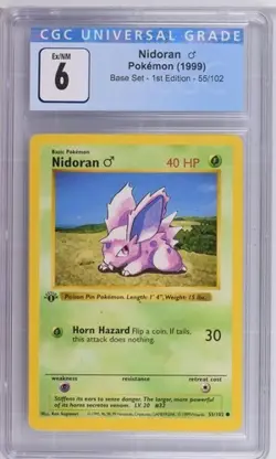 *POP 12* CGC 6 Nidoran 1st Edition Base Set Shadowless 55/102 Pokemon 1999 EX-NM - Image 1