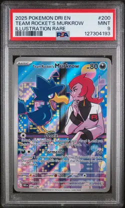 PSA 9 Mint Team Rocket's Murkrow 200/182 Illustration Rare - Pokemon DRI SV10 - Image 1