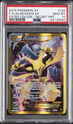 2016 POKEMON XY FATES COLLIDE SECRET #125 FULL ART/ALAKAZAM EX PSA 10 - Image 1