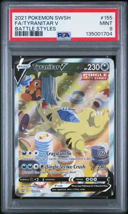 2021 POKEMON SWORD & SHIELD BATTLE STYLES #155 FULL ART/TYRANITAR V PSA 9 - Image 1