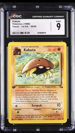 1999 Pokemon Fossil 1st Edition Kabuto 50/62 - CGC MINT 9 - Image 1