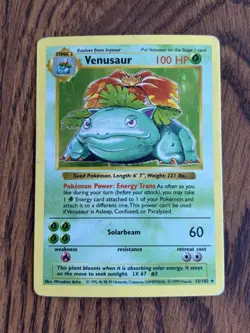 1999 Pokemon Base Set Venusaur Shadowless Card 15/102 HP Condition - Image 1