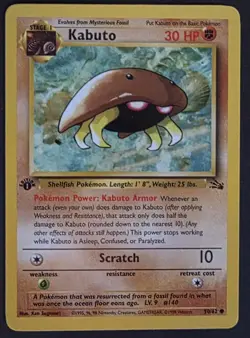 1st Edition Fossil Kabuto 50/62 Pokemon Card WOTC Vintage LP - Image 1