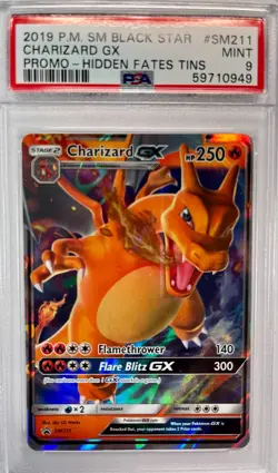 2019 Pokemon Hidden Fates Small Black Star Charizard #SM211 PSA MINT 9 - Image 1