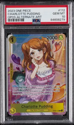 2023 ONE PIECE OP03-PILLARS OF STRENGTH ALTERNATE ART CHARLOTTE PUDDING PSA 10 - Image 1