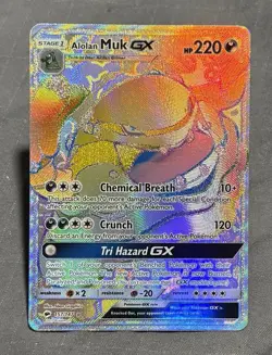 Pokemon Alolan Muk GX Rainbow Secret Rare 157/147 - Burning Shadows - NM - Image 1