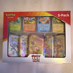 Pokemon TCG Scarlet & Violet 151 Mini Tin Kit, 5-Pack, Foil, Booster, Pikachu - Image 1