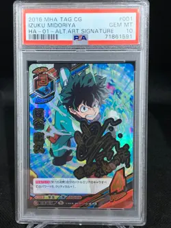 PSA10 Izuku Midoriya HA-01-001 Secret Signed My Hero Academia Tag Card Game - Image 1