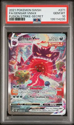 2021 POKEMON SWORD & SHIELD FUSION STRIKE SECRET FULL ART/GENGAR VMAX PSA 10 - Image 1