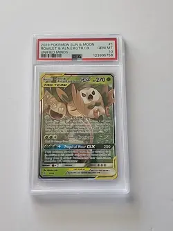 2019 POKEMON SUN & MOON UNIFIED MINDS #1 ROWLET & ALOLAN EXEGGUTOR GX PSA 10 - Image 1