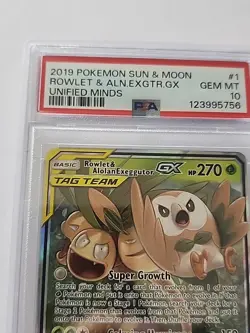 2019 POKEMON SUN & MOON UNIFIED MINDS #1 ROWLET & ALOLAN EXEGGUTOR GX PSA 10 - Image 2